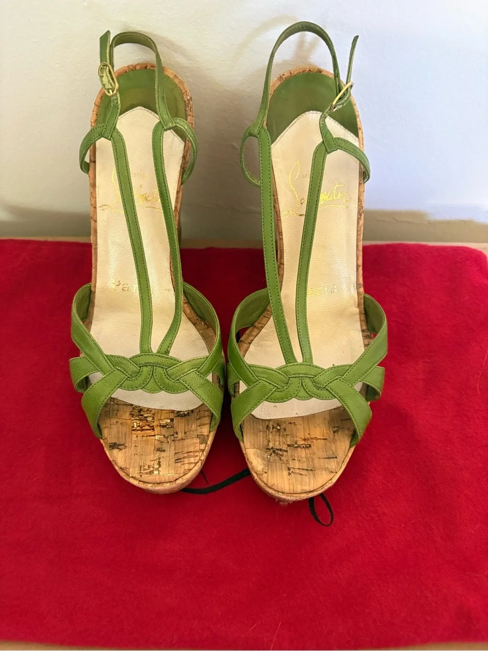 Christian Louboutin Green Cork Wedge Sandals